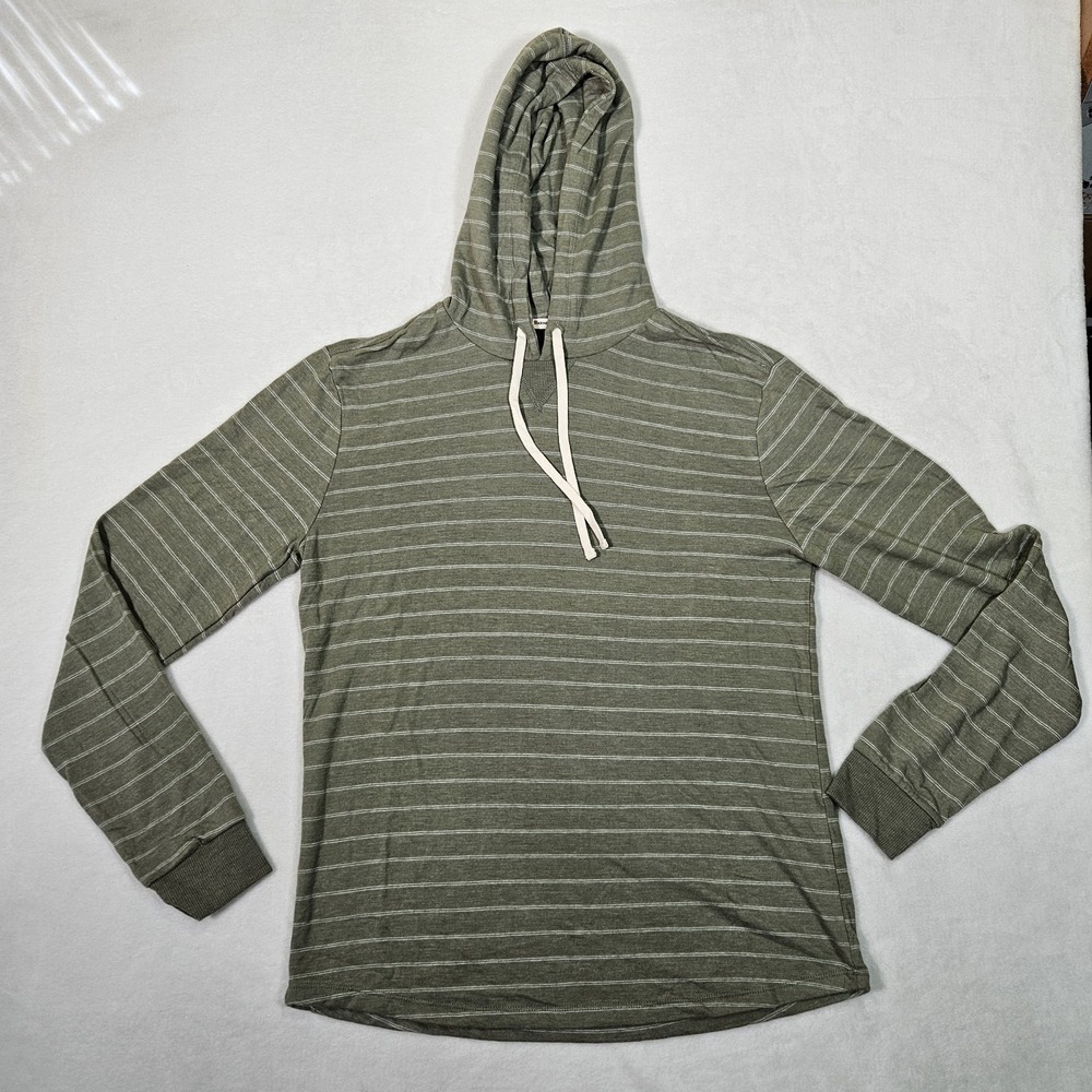 Marine Layer Pullover Hoodie Men's Small Olive Green White Striped Long Sleeve